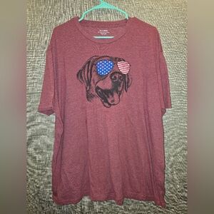 Red Graphic T-Shirt with Dog and Flag Sunglasses 2XL